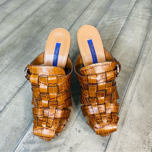 New Ralph Lauren Purple Label Woven Leather Clog Heels Women’s Size 9.5 - Picture 3 of 8